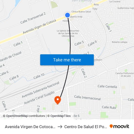 Avenida Virgen De Cotoca, 5070 to Centro De Salud El Porvenir map