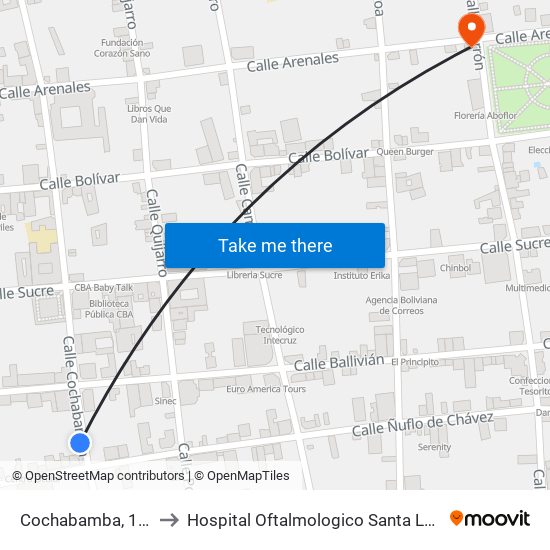 Cochabamba, 171 to Hospital Oftalmologico Santa Lucia map