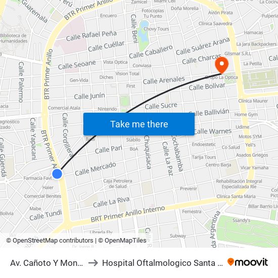 Av. Cañoto Y Montero to Hospital Oftalmologico Santa Lucia map