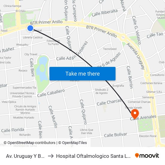 Av. Uruguay Y Beni to Hospital Oftalmologico Santa Lucia map