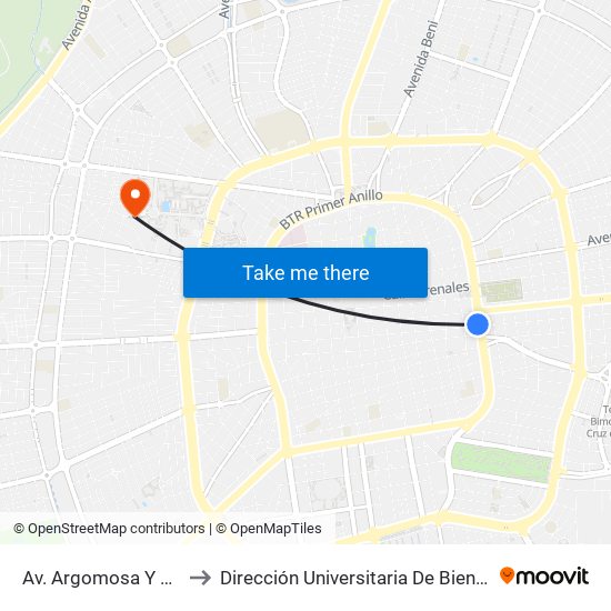 Av. Argomosa Y Ballivián to Dirección Universitaria De Bienestar Social map