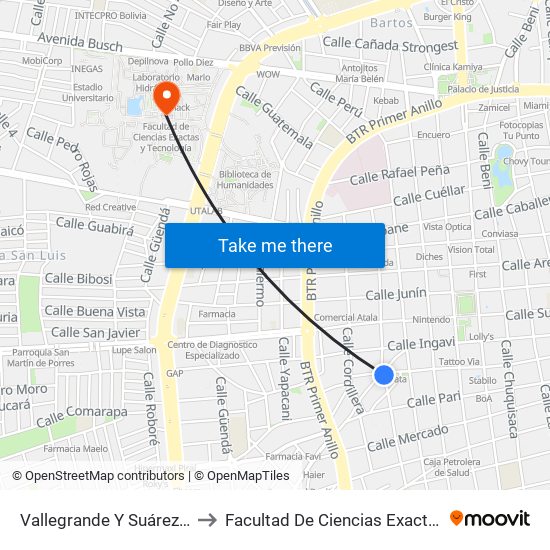 Vallegrande Y Suárez De Figueroa to Facultad De Ciencias Exactas Y Tecnología map