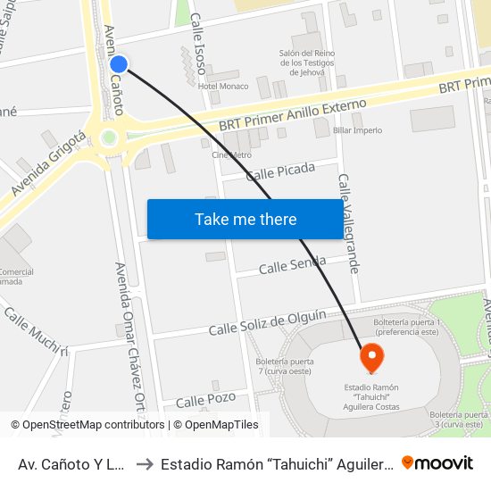 Av. Cañoto Y La Riva to Estadio Ramón “Tahuichi” Aguilera Costas map