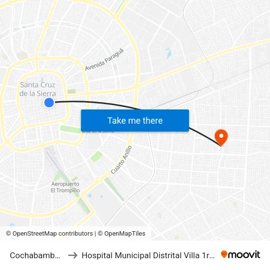 Cochabamba, 171 to Hospital Municipal Distrital Villa 1ro De Mayo map