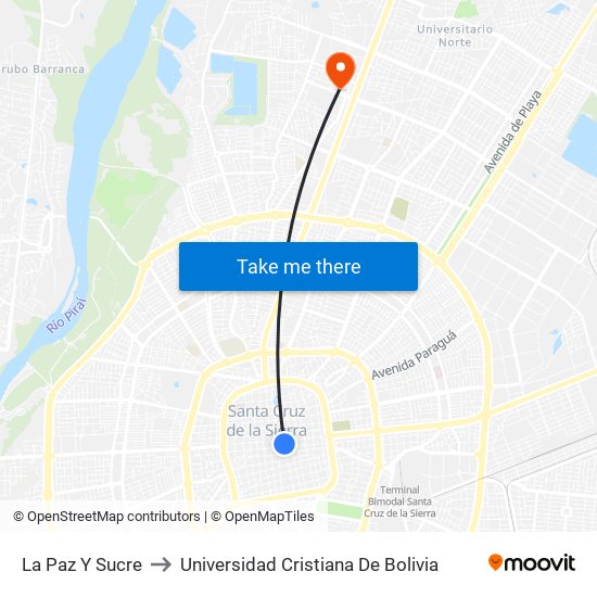 La Paz Y Sucre to Universidad Cristiana De Bolivia map