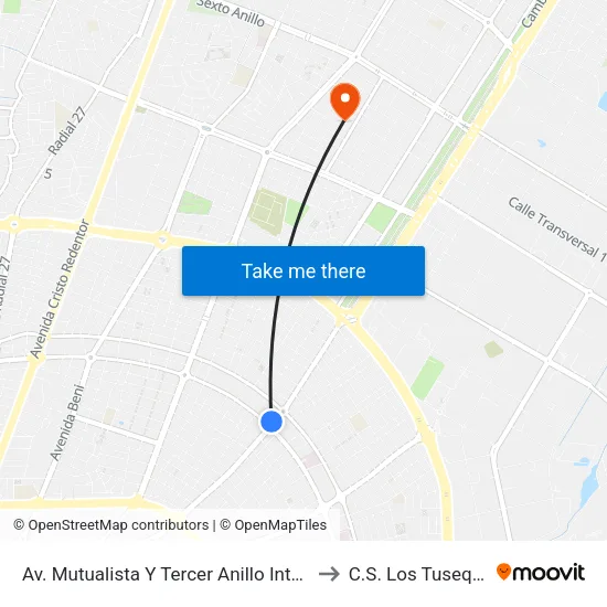 Av. Mutualista Y Tercer Anillo Interno to C.S. Los Tusequis map