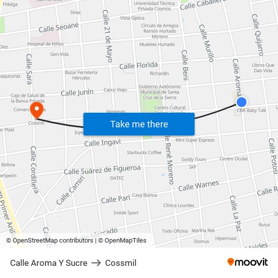 Calle Aroma Y Sucre to Cossmil map