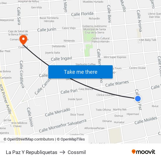 La Paz Y Republiquetas to Cossmil map