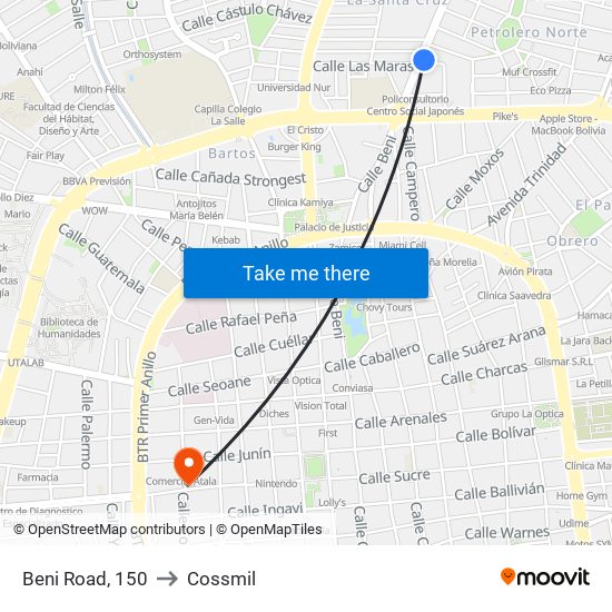 Beni Road, 150 to Cossmil map