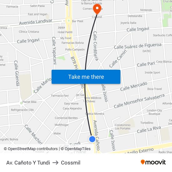 Av. Cañoto Y Tundi to Cossmil map