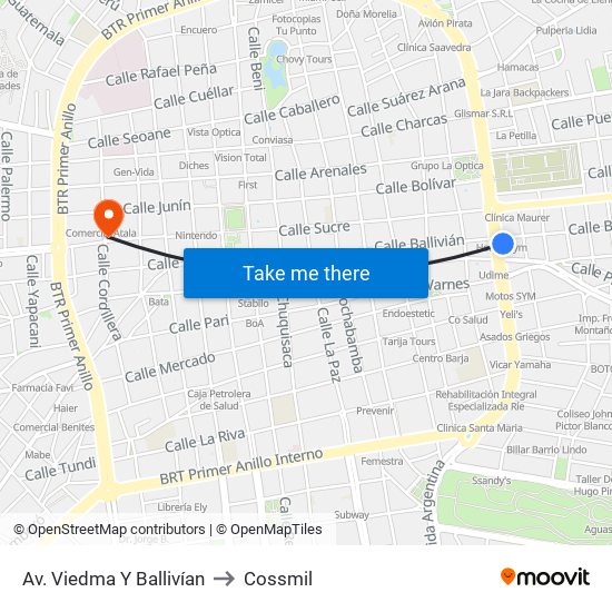 Av. Viedma Y Ballivían to Cossmil map