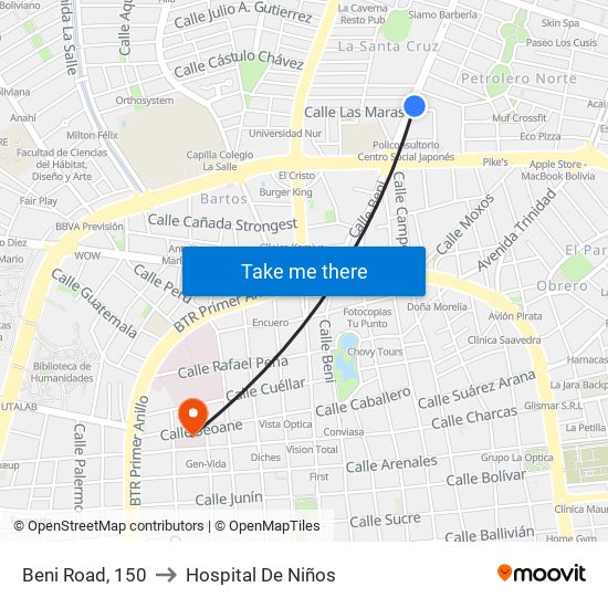 Beni Road, 150 to Hospital De Niños map