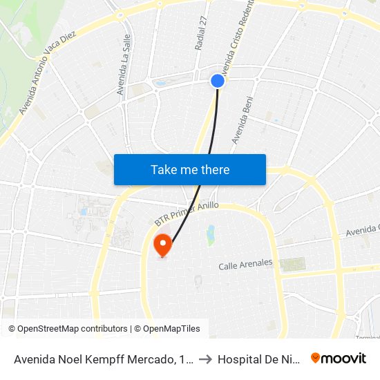 Avenida Noel Kempff Mercado, 1251 to Hospital De Niños map