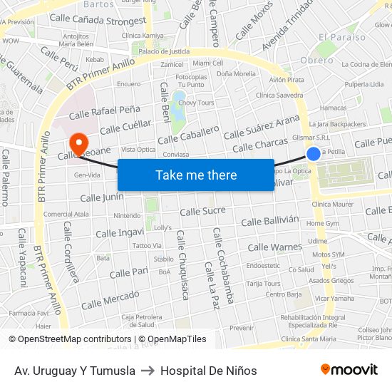 Av. Uruguay Y Tumusla to Hospital De Niños map