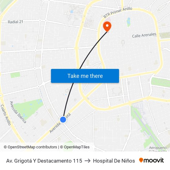 Av. Grigotá Y Destacamento 115 to Hospital De Niños map
