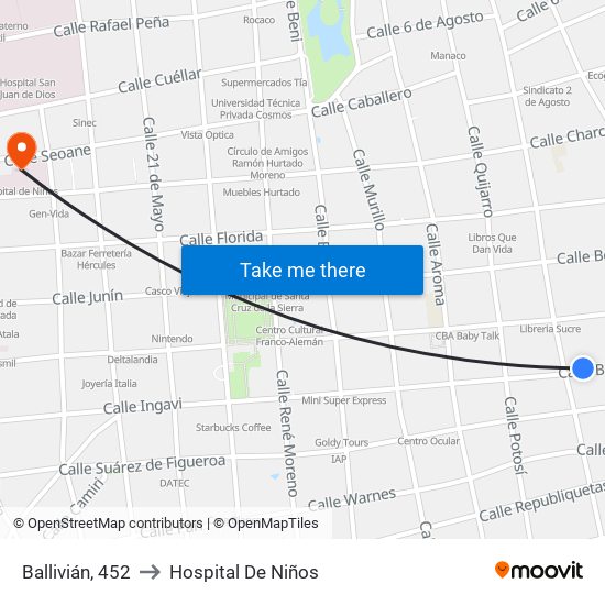 Ballivián, 452 to Hospital De Niños map