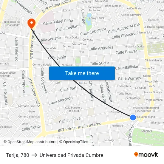 Tarija, 780 to Universidad Privada Cumbre map