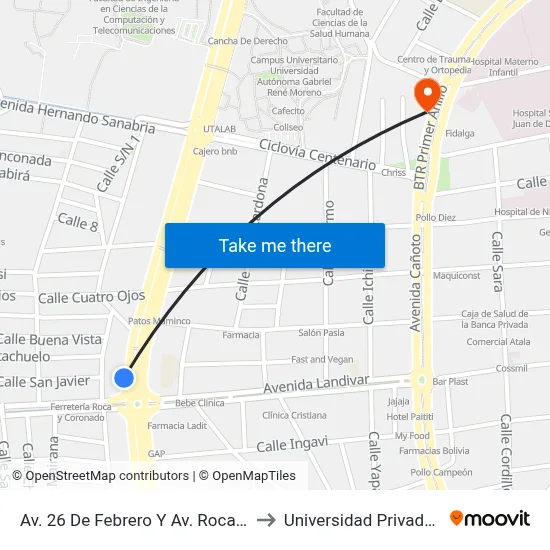 Av. 26 De Febrero Y Av. Roca Y Coronado to Universidad Privada Cumbre map