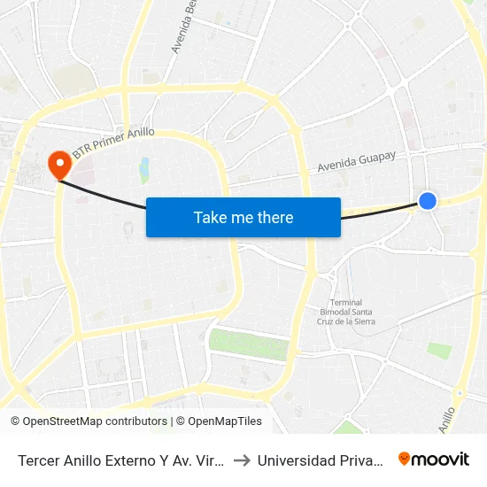 Tercer Anillo Externo Y Av. Virgen De Cotoca to Universidad Privada Cumbre map