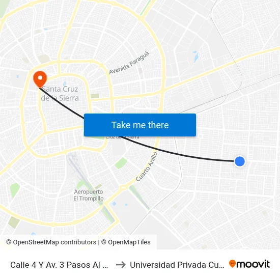 Calle 4 Y Av. 3 Pasos Al Frente to Universidad Privada Cumbre map