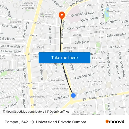 Parapeti, 542 to Universidad Privada Cumbre map