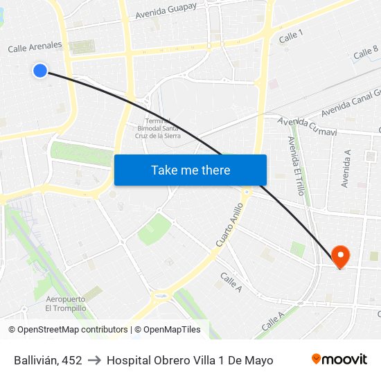 Ballivián, 452 to Hospital Obrero Villa 1 De Mayo map