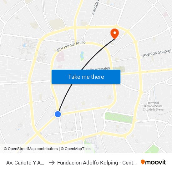 Av. Cañoto Y Av. Grigotá to Fundación Adolfo Kolping - Centro Multifuncional map