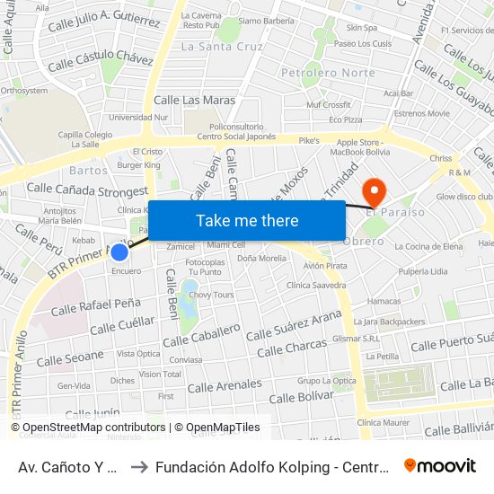 Av. Cañoto Y Libertad to Fundación Adolfo Kolping - Centro Multifuncional map