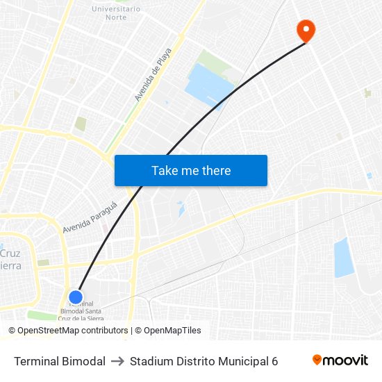 Terminal Bimodal to Stadium Distrito Municipal 6 map