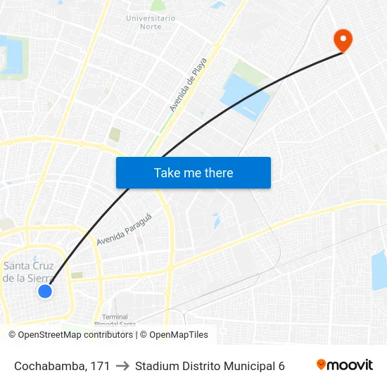 Cochabamba, 171 to Stadium Distrito Municipal 6 map