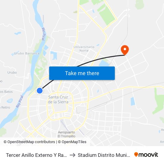 Tercer Anillo Externo Y Radial 23 to Stadium Distrito Municipal 6 map