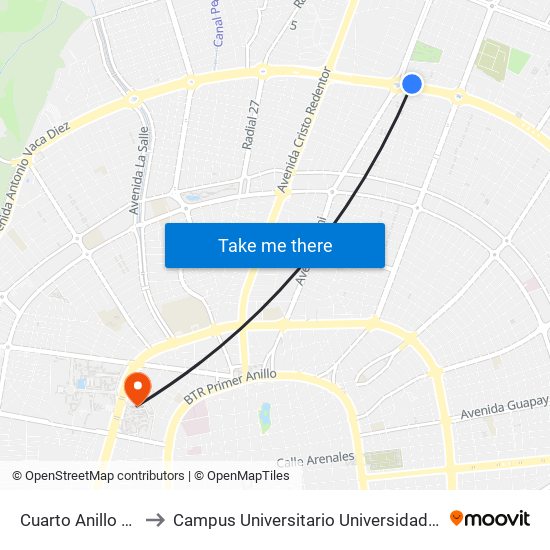 Cuarto Anillo Y Adela Salmón to Campus Universitario Universidad Autónoma Gabriel René Moreno map