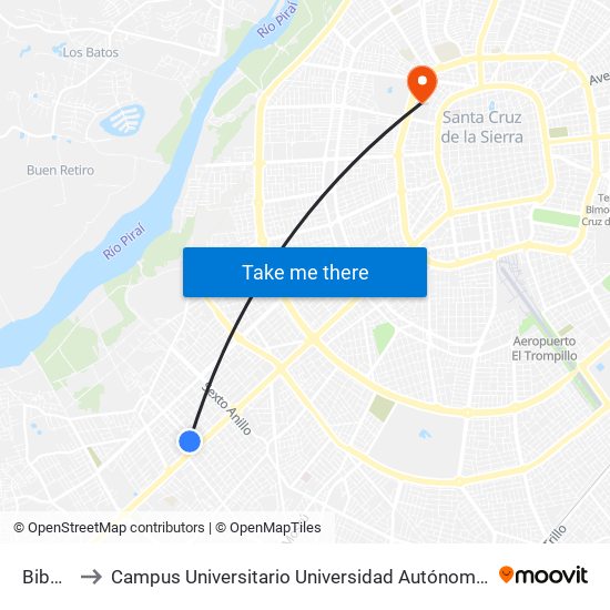 Bibosi, 6 to Campus Universitario Universidad Autónoma Gabriel René Moreno map