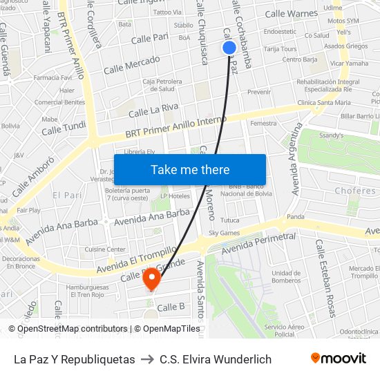 La Paz Y Republiquetas to C.S. Elvira Wunderlich map