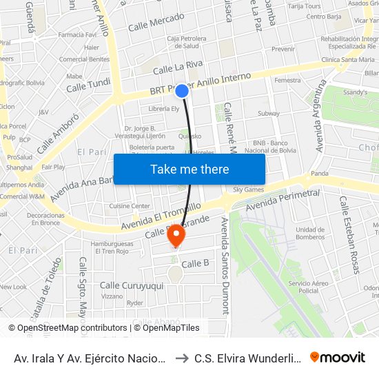 Av. Irala Y Av. Ejército Nacional to C.S. Elvira Wunderlich map
