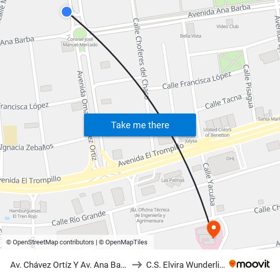 Av. Chávez Ortíz Y Av. Ana Barba to C.S. Elvira Wunderlich map