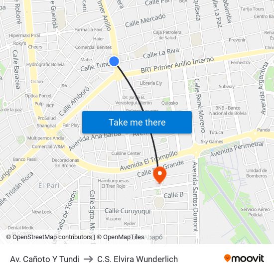 Av. Cañoto Y Tundi to C.S. Elvira Wunderlich map