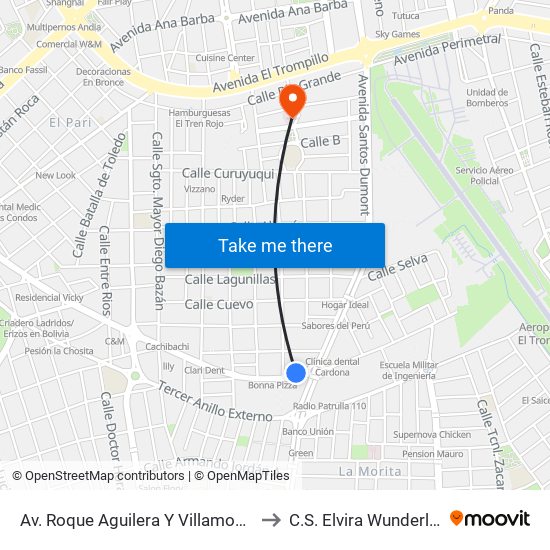 Av. Roque Aguilera Y Villamontes to C.S. Elvira Wunderlich map