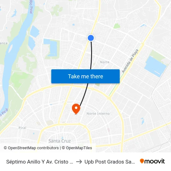 Séptimo Anillo Y Av. Cristo Redentor to Upb Post Grados Santa Cruz map