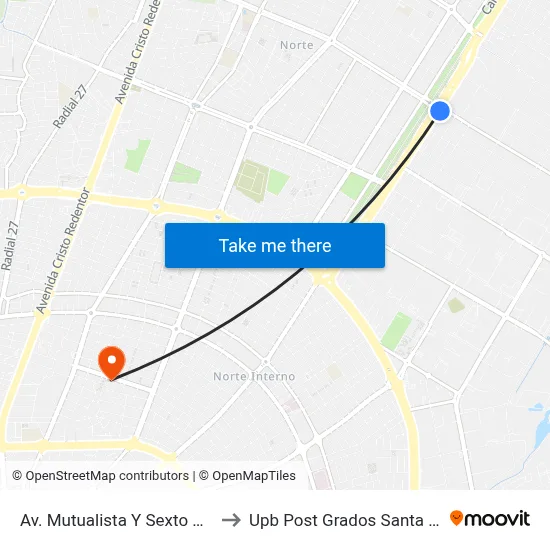 Av. Mutualista Y Sexto Anillo to Upb Post Grados Santa Cruz map