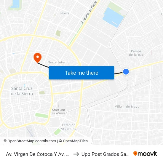 Av. Virgen De Cotoca Y Av. San Felipe to Upb Post Grados Santa Cruz map