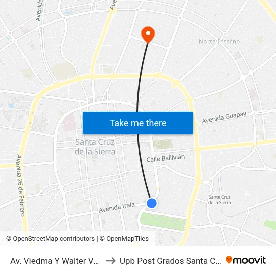 Av. Viedma Y Walter Vega to Upb Post Grados Santa Cruz map