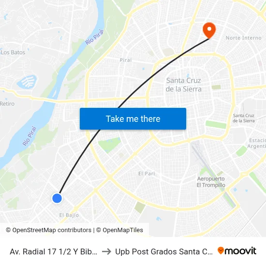 Av. Radial 17 1/2 Y Bibosi to Upb Post Grados Santa Cruz map