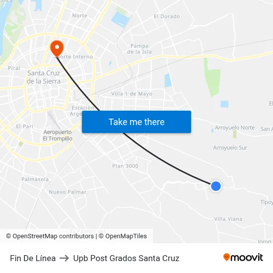 Fin De Línea to Upb Post Grados Santa Cruz map