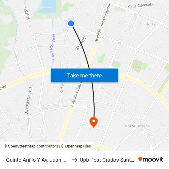 Quinto Anillo Y Av. Juan Pablo II to Upb Post Grados Santa Cruz map
