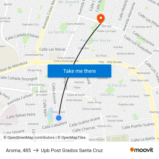 Aroma, 485 to Upb Post Grados Santa Cruz map