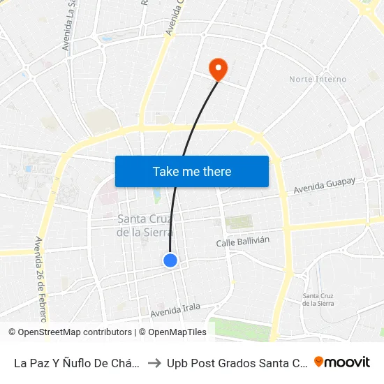 La Paz Y Ñuflo De Chávez to Upb Post Grados Santa Cruz map