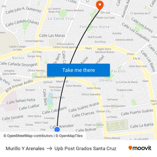 Murillo Y Arenales to Upb Post Grados Santa Cruz map