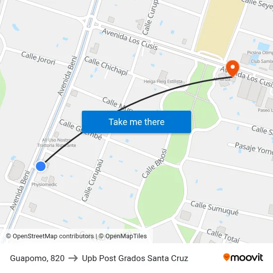 Guapomo, 820 to Upb Post Grados Santa Cruz map
