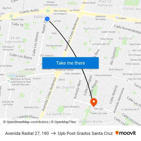 Avenida Radial 27, 190 to Upb Post Grados Santa Cruz map
